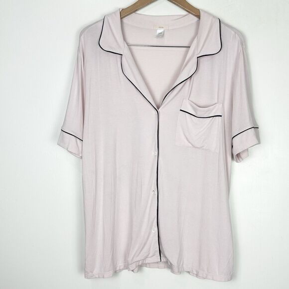 Eberjey Pink Pajama Top with Black Trim - Picture 1 of 8